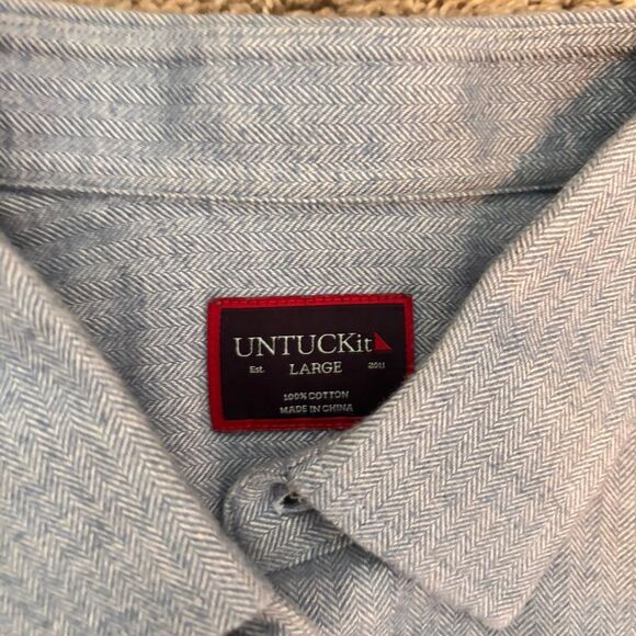 NWOT UNTUCKit Mens Large Blue Herringbone Pattern  100% Cotton Wrinkle Free L - Picture 5 of 6